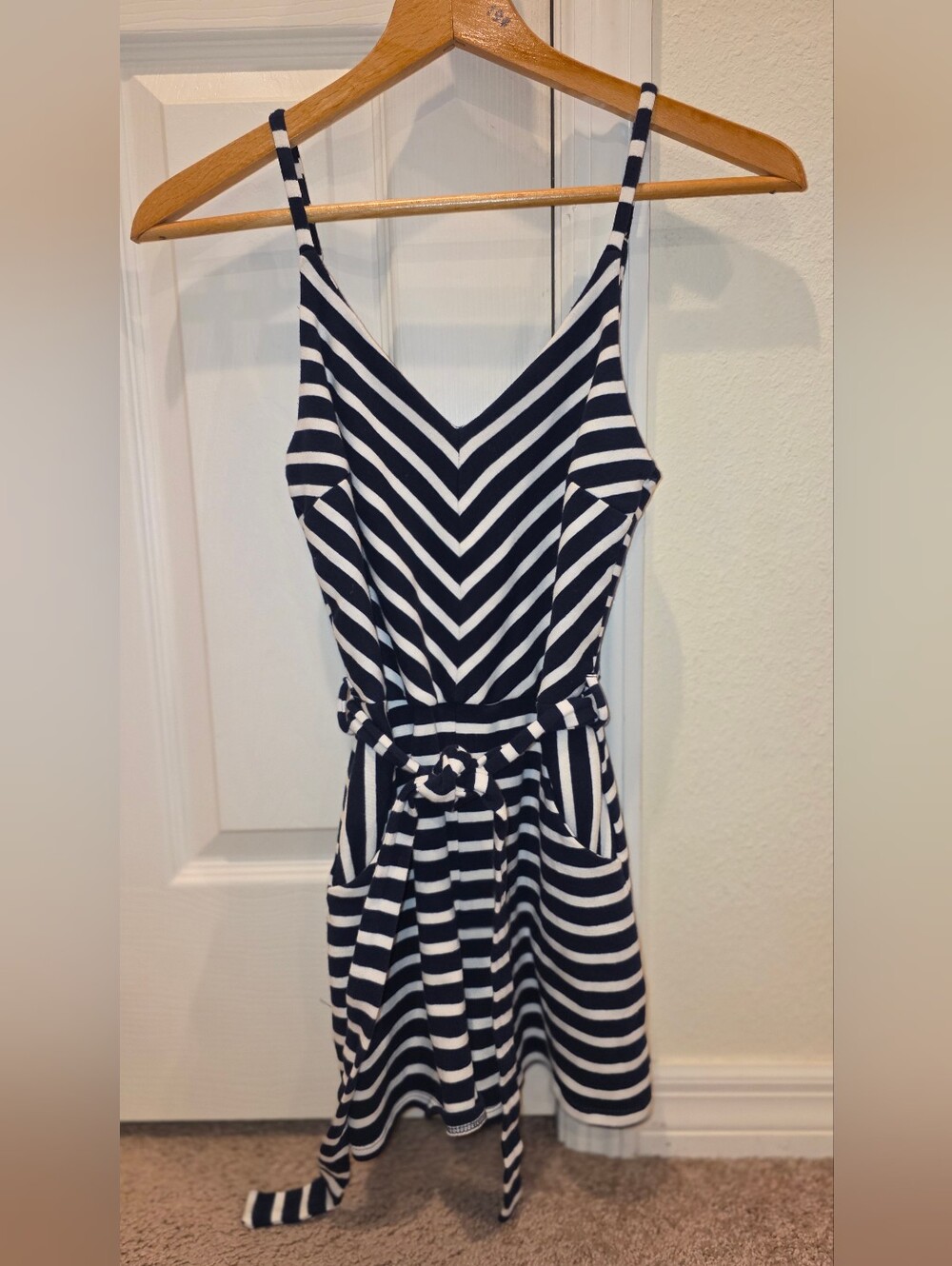 Monteau Women's Navy Blue & White Striped Sleeveless Romper – Size S
